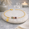 Bracelet Tourmaline Multicolore Femme – Feuille Dorée & Protection | Création Cannes
