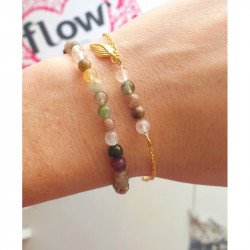 Bracelet Tourmaline Multicolore Femme – Feuille Dorée & Protection | Création Cannes