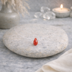 Collier Agate Rouge Femme – Fil Invisible & Argent 925 | Création Cannes
