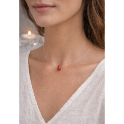 Collier Agate Rouge Femme – Fil Invisible & Argent 925 | Création Cannes