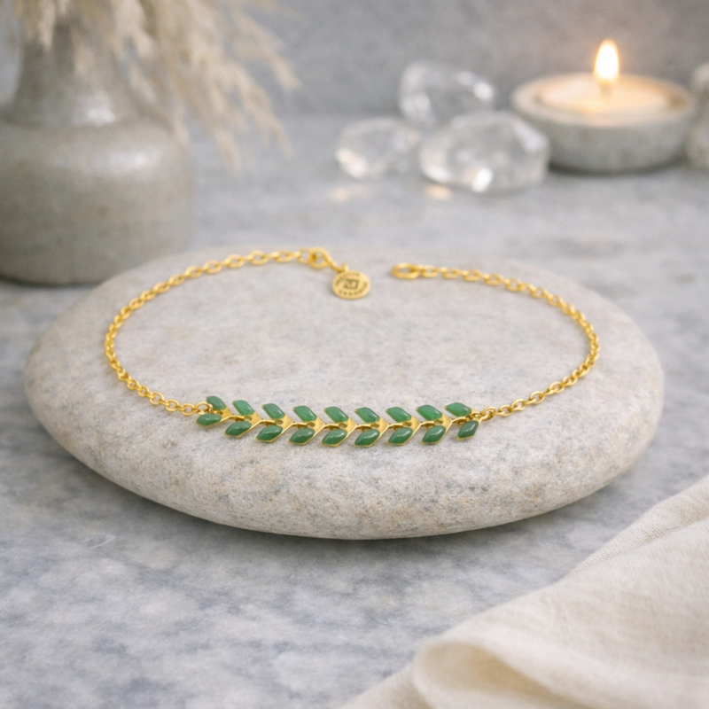 Bracelet Épi Vert Femme – Acier Inoxydable Doré & Élégance Nature | Création Cannes