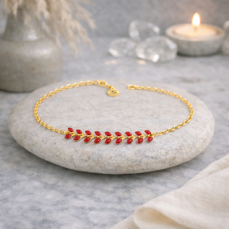 Bracelet Épi Rouge Femme – Acier Inoxydable Doré & Style Élégant | Création Cannes