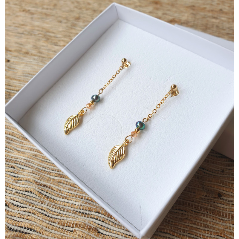 Boucles d’Oreilles Nymphe Femme – Doré à l’Or Fin & Perle Naturelle | Création Cannes