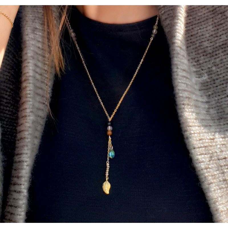 Collier Tourmaline & Quartz Rose Femme – Swarovski & Doré à l’Or Fin | Création Cannes