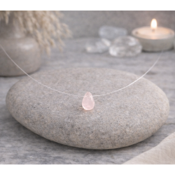 Collier Quartz Rose Femme – Fil Invisible & Argent 925 | Création Cannes