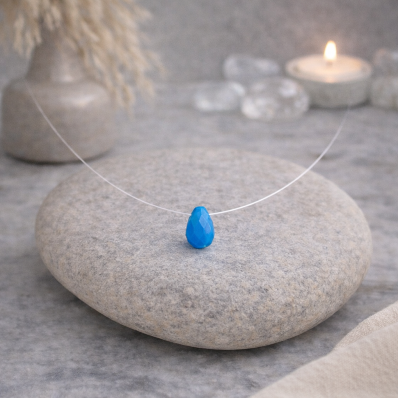 Collier Turquoise Femme – Fil Invisible & Argent 925 | Création Cannes
