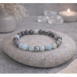 Bracelet Aigue-marine & Jaspe Femme – Perle Centrale Acier | Création Cannes