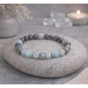 Bracelet Aigue-marine & Jaspe Femme – Perle Centrale Acier | Création Cannes