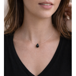 Collier Agate Noire Femme – Fil Invisible & Argent 925 | Création Cannes