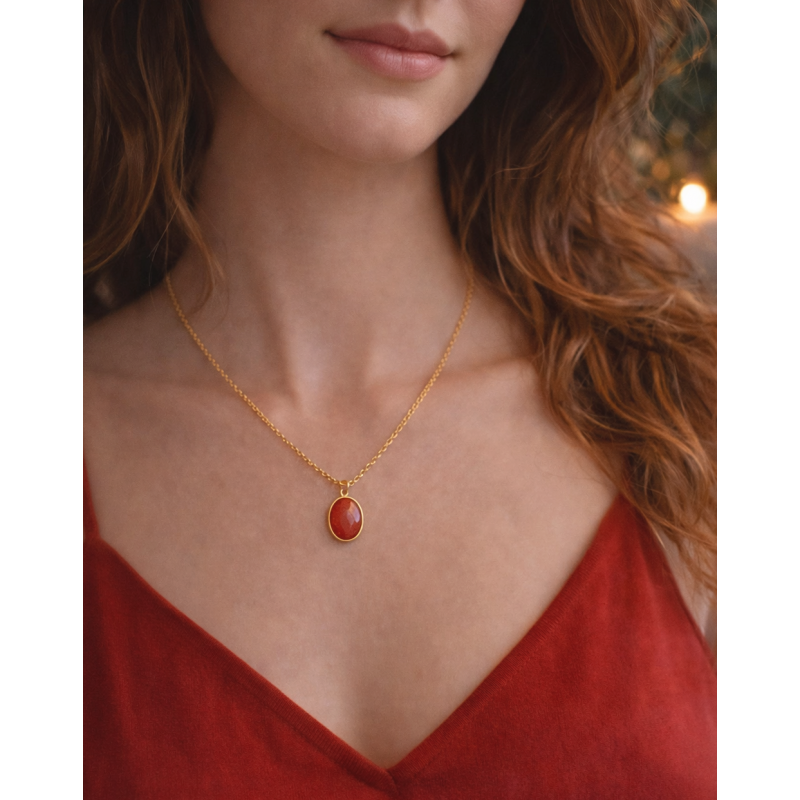Collier Cornaline Femme – Chaîne Acier Inoxydable Doré & Énergie Dynamique | Création Cannes