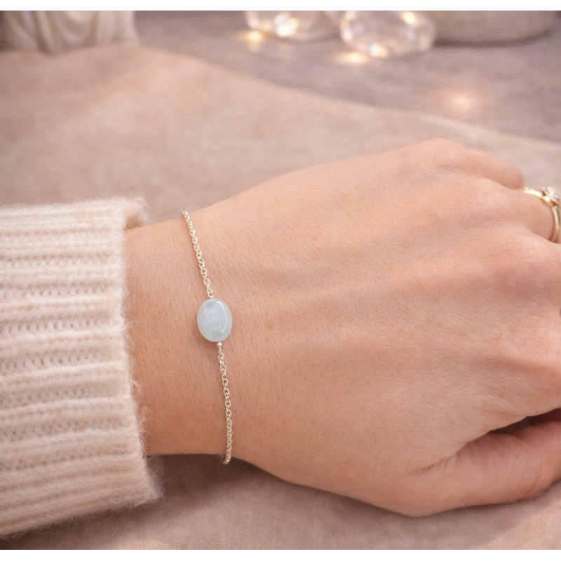 Bracelet Aigue-Marine Femme – Argent 925 & Pierre Naturelle | Création Cannes