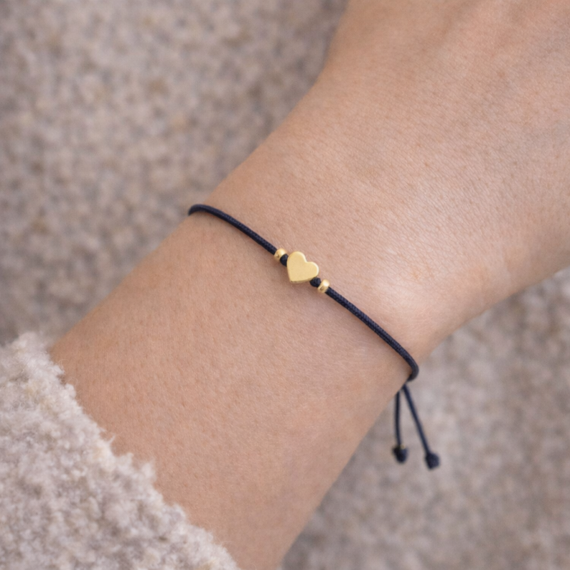 Bracelet Cœur Doré Femme – Cordon Nylon Réglable | Création Cannes