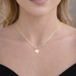 Collier Amazonite Femme – Trèfle Doré & Énergie Positive | Création Cannes