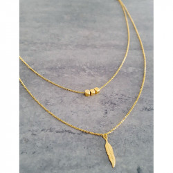 Collier Plume Femme – Double Chaînes Dorées à l’Or Fin | Création Cannes
