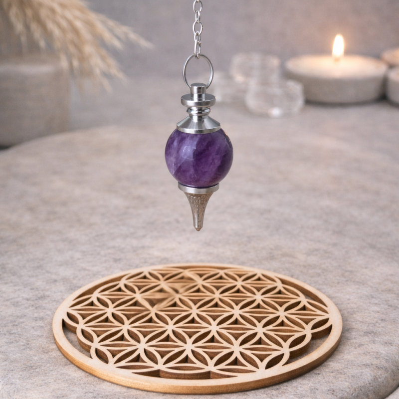 Pendule Améthyste & Métal – Radiesthésie & Guidance Spirituelle | Cannes