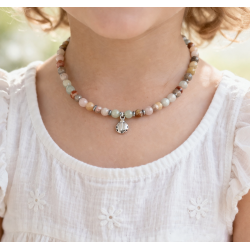 Collier enfant pierres naturelles Agate Morganite – Bijou enfant porte-bonheur