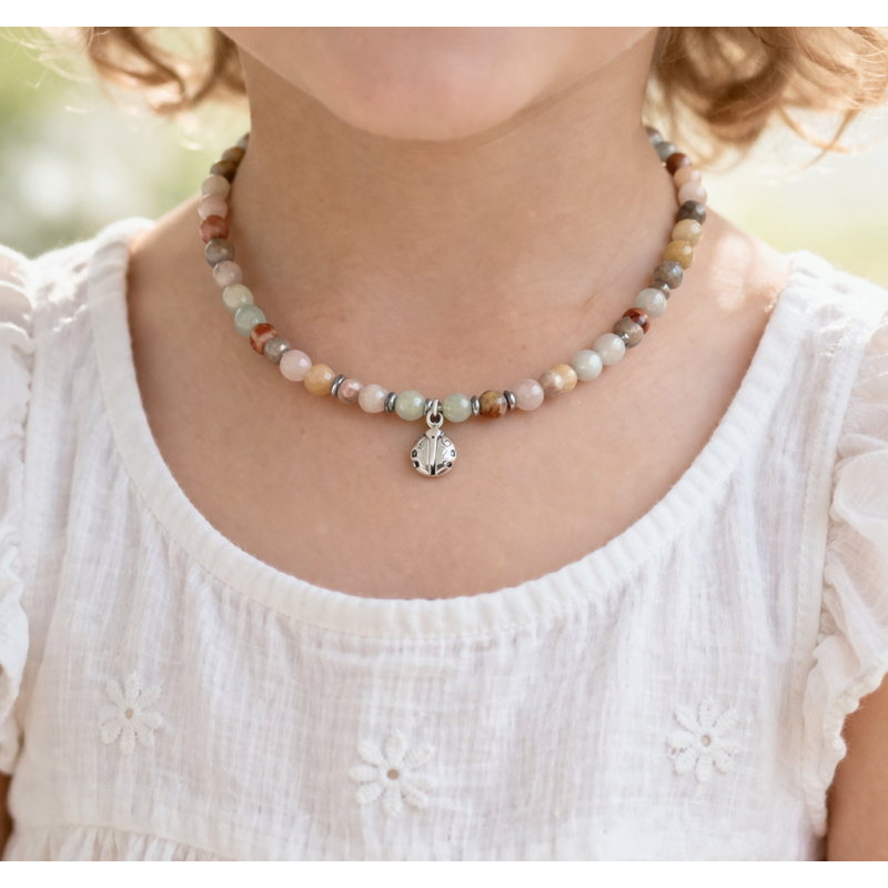 Collier enfant pierres naturelles Agate Morganite – Bijou enfant porte-bonheur