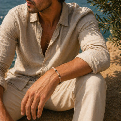 Bracelet homme pierre de soleil 8mm, bronzite et hématite dorée – énergie et confiance | La Petite Cannoise