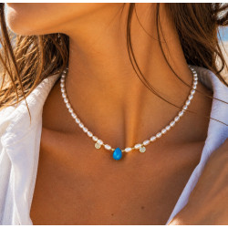 Collier Santorini Turquoise Sérénité – Perles d’Eau Douce | La Petite Cannoise