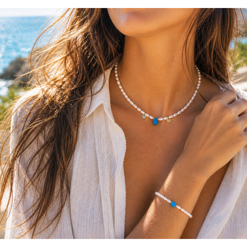 Bracelet Santorini Turquoise Sérénité – Perles d’Eau Douce | La Petite Cannoise