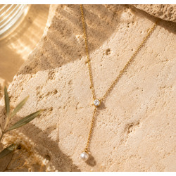 Collier Solaire Éclat de Perle & Lumière – Acier inoxydable & Perle d’eau douce | La Petite Cannoise