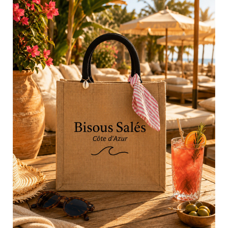 Sac jute Bisous Salés Côte d’Azur – Collection Solaire | La Petite Cannoise