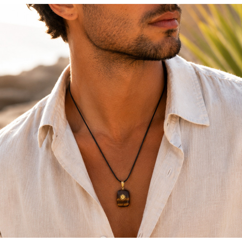 Collier Homme Gardien Solaire Œil de Tigre | La Petite Cannoise