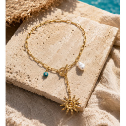 Collier Soleil Doré Hélios | Perle & Œil Protecteur | La Petite Cannoise