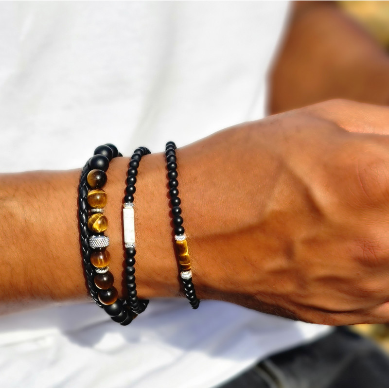 Bracelet Homme Onyx & Œil de Tigre – Force & Protection | Cannes