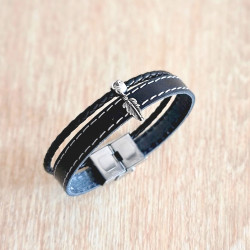 Bracelet Homme Cuir & Plume Argent | Cannes